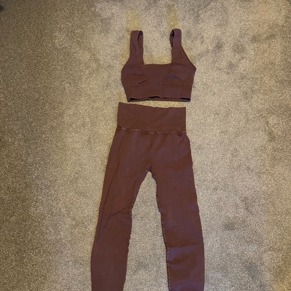 Free People. Women's Mauve Brown Two-Piece Set - Sports Bra and Leggings